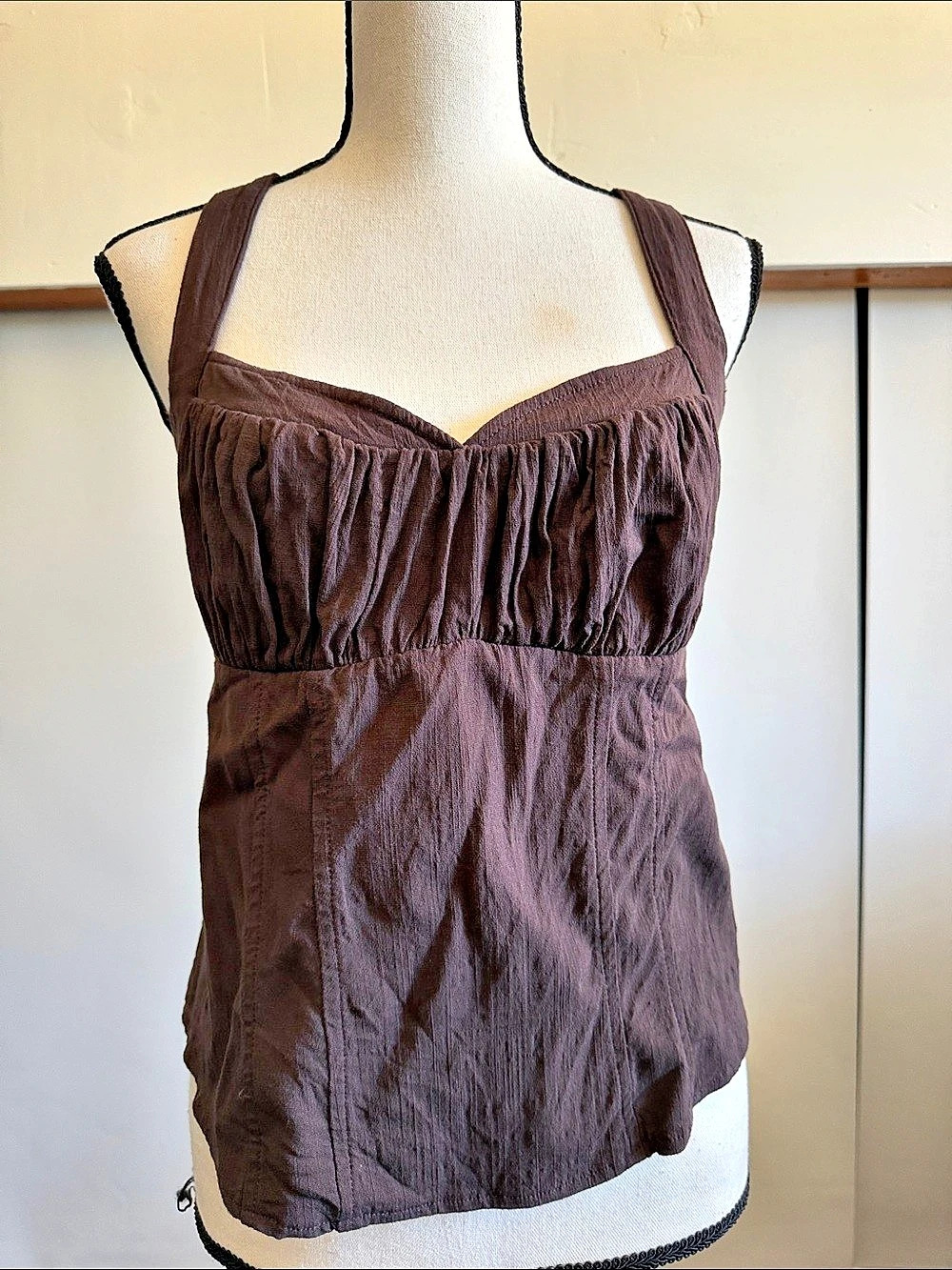 Free People Brown Smocked Back Tank Top
